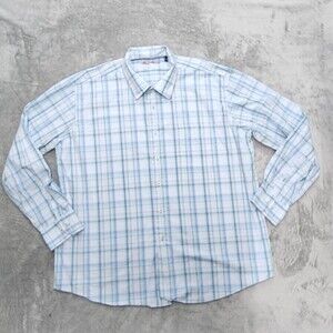 Alan Flusser Men's Blue White Plaid Button Up Long Sleeve Size 2XL